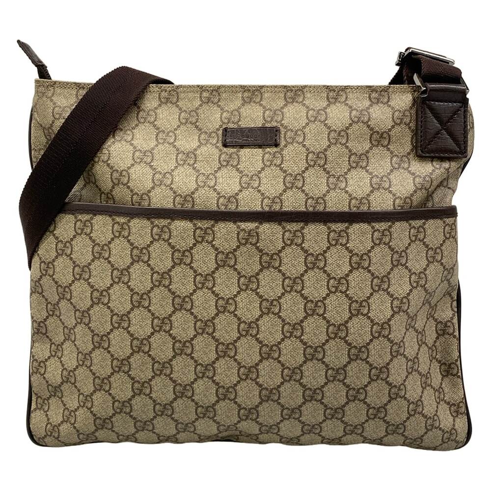 Gucci GG Plus/GG Supreme Shoulder Bag 141198 Beige Dark Brown PVC Leather